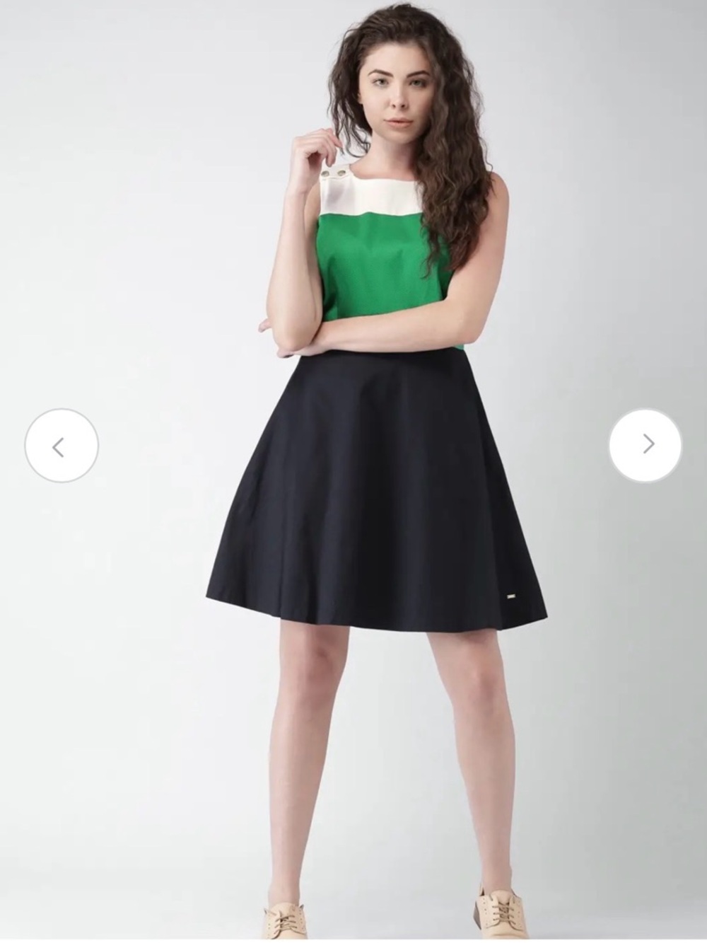 Tommy Hilfiger Green, Navy & Cream Colorblock Sleeveless Midi Dress